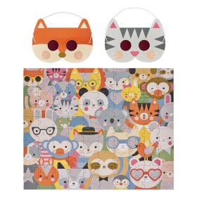 Petit Collage Puzzle animale 100 buc cu ochelari 3D, Petit Collage