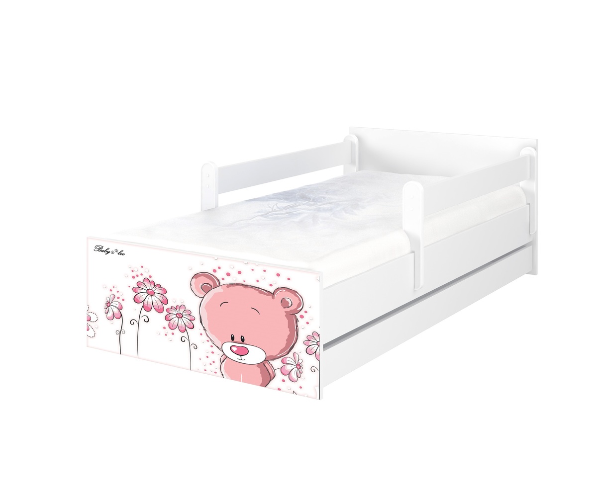 Pat pentru copii MAX Pink Tedy Bear - alb - pat + spațiu de depozitare