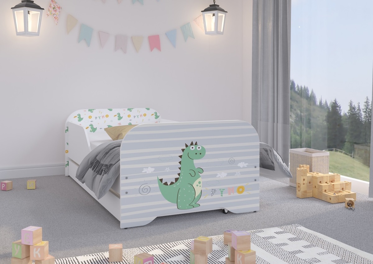 Dětská postel MIKI 160 x 80 cm - Dino - postel + přistýlka