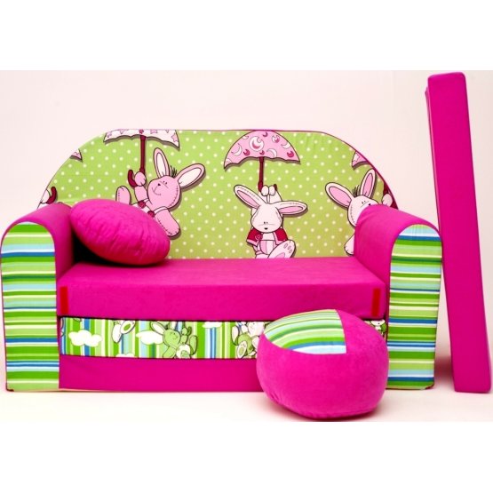 Canapea extensibila pentru copii cu iepuraşi- Verde-Violet
