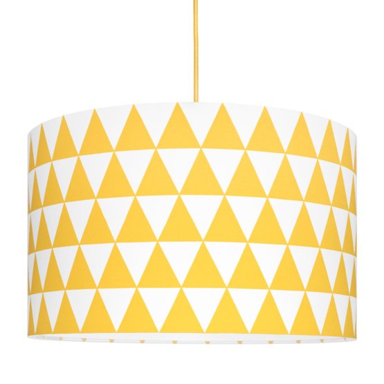 Lampă textilă de agățat – model cu triunghiuri galbene