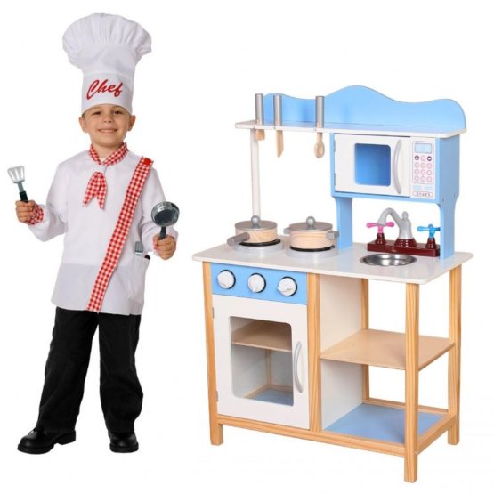 Bucătărioară din lemn pentru copii complet echipată