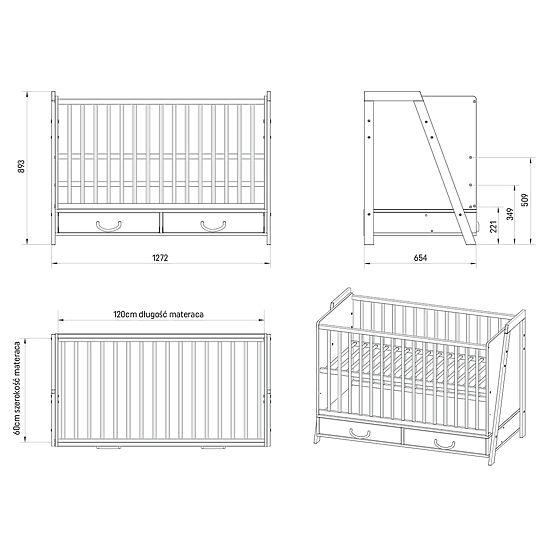 2în1 Pătuț și birou CONE 120x60 - SCANDI