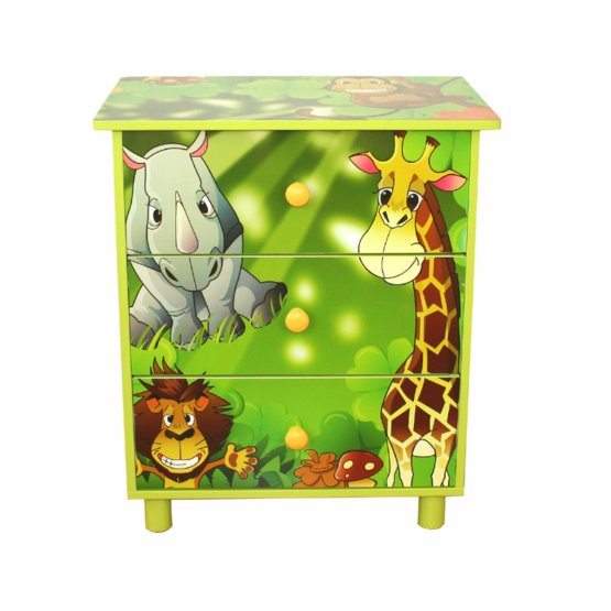 Dulap cu sertare pentru copii ciu tema unor animale din  junglă