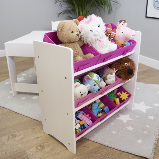 Organizator Ourbaby pentru jucării cu cutii depozitare roz
