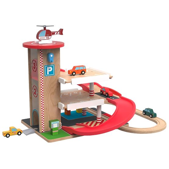 2Kids Toys Garaj din lemn cu pistă de tren