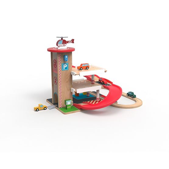 2Kids Toys Garaj din lemn cu pistă de tren