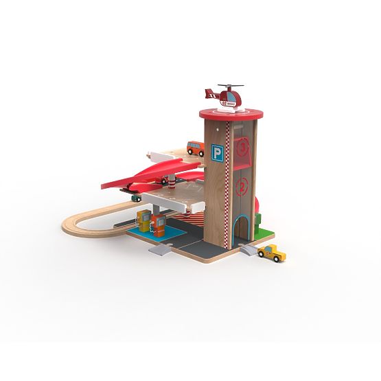 2Kids Toys Garaj din lemn cu pistă de tren