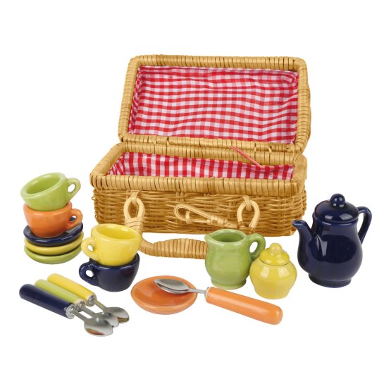 Coș mic de picnic pentru picioare cu vase colorate din ceramică