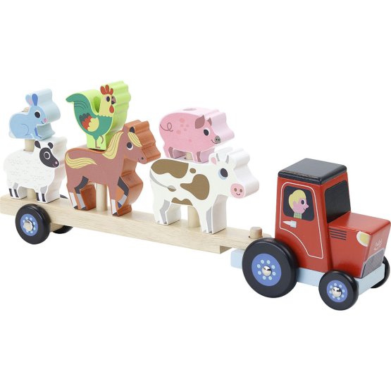 Vilac Tractor din lemn cu animale atasabile