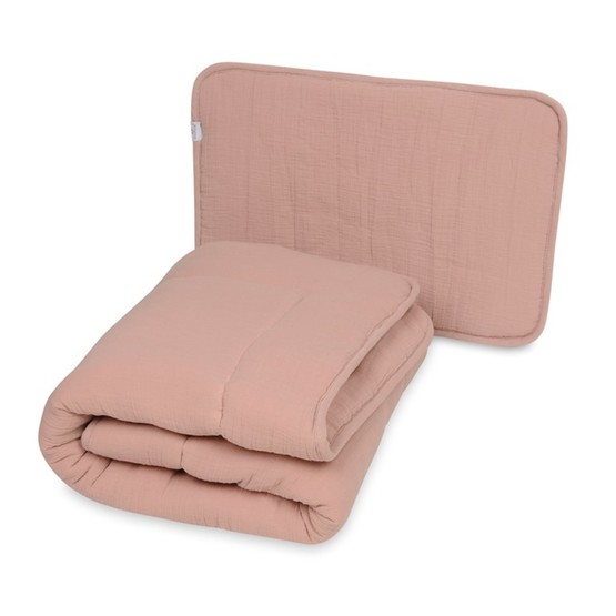 Pătură și pernă de muselină cu umplutură 100x135 + 40x60 - roz