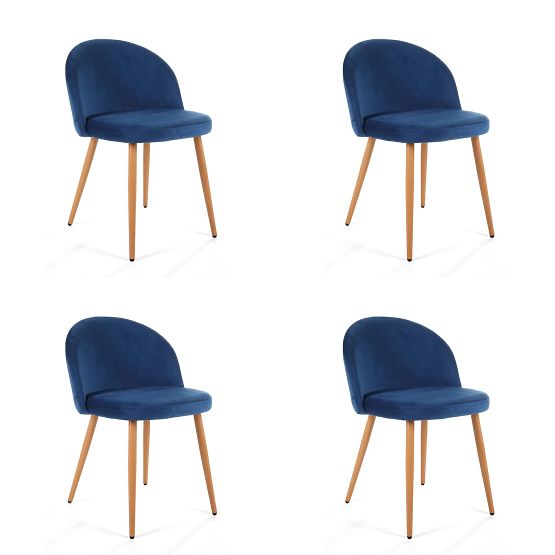 4 x Scaun tapițat din catifea SJ.075 Albastru
