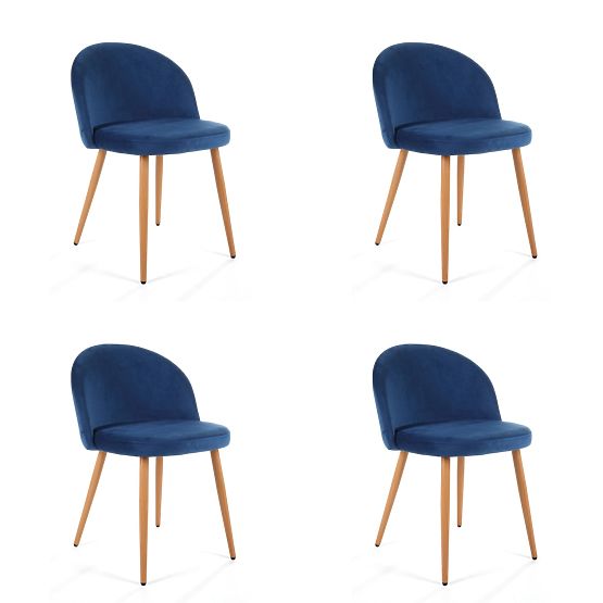 4 x Scaun tapițat din catifea SJ.075 Albastru