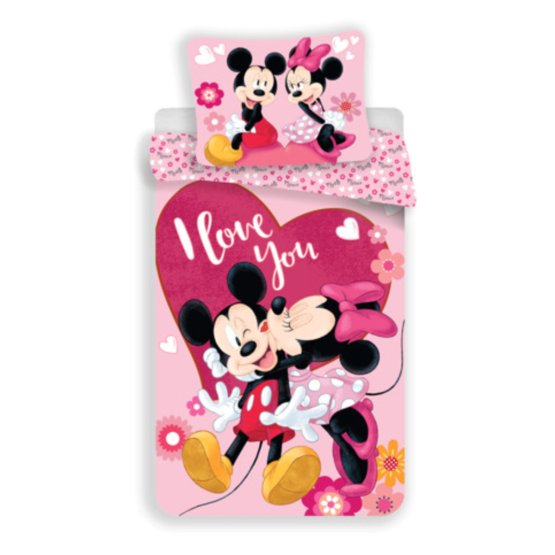 Lenjerie de pat pentru copii 100 x 135 cm + 40 x 60 cm Mickey și Minnie kiss