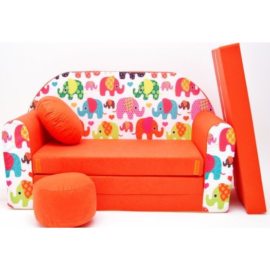 Canapea cu elefanti pentru copii – Portocaliu