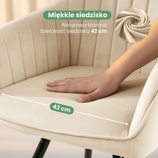4x Scaun rotativ din catifea cu cusături Bej TURNO Picioare negre