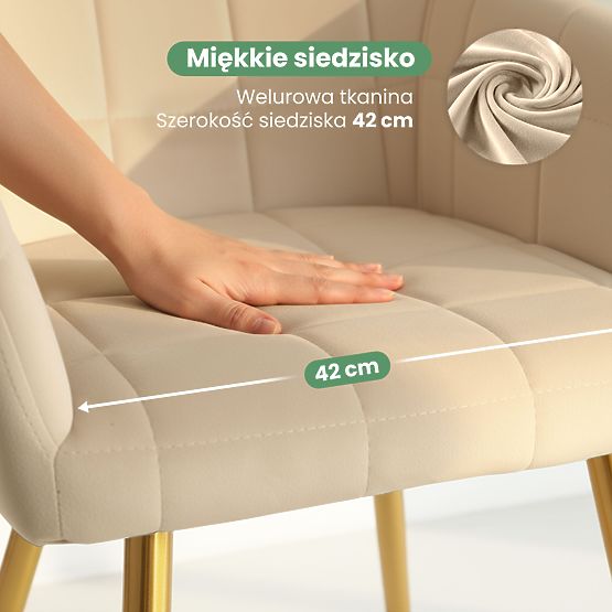 4x Scaun tapițat cu cusături pătrate Bej LUXANO Picioare aurii