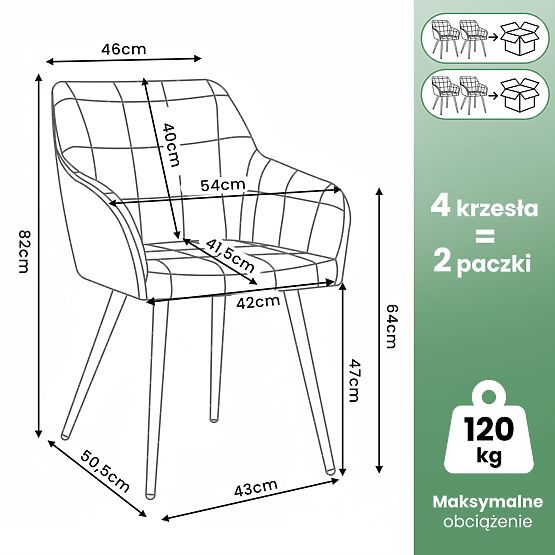 4x Scaun tapițat cu cusături pătrate Bej LUXANO Picioare aurii