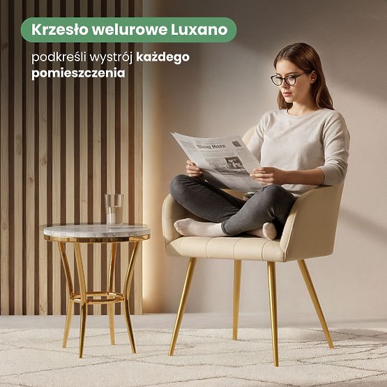4x Scaun tapițat cu cusături pătrate Bej LUXANO Picioare aurii