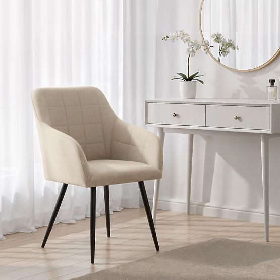 4x Scaun tapițat cu cusături pătrate Bej LUXANO Picioare negre material Lumos