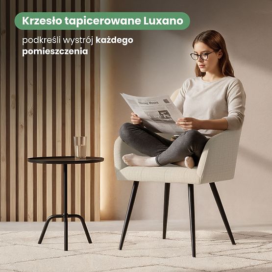 4x Scaun tapițat cu cusături pătrate Bej LUXANO Picioare negre material Lumos