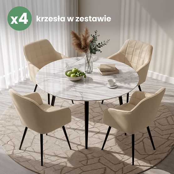 4x Scaun tapițat cu cusături pătrate Bej LUXANO Picioare negre