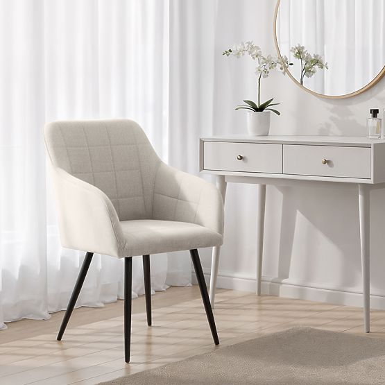 4x Scaun tapițat cu cusături pătrate Crem LUXANO Picioare negre material Lumos