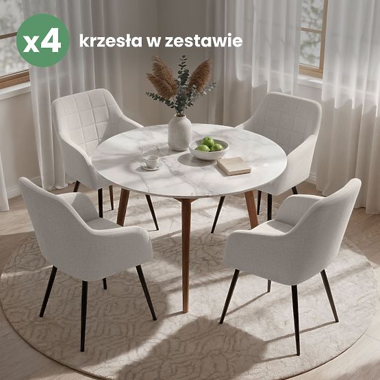 4x Scaun tapițat cu cusături pătrate Crem LUXANO Picioare negre material Lumos