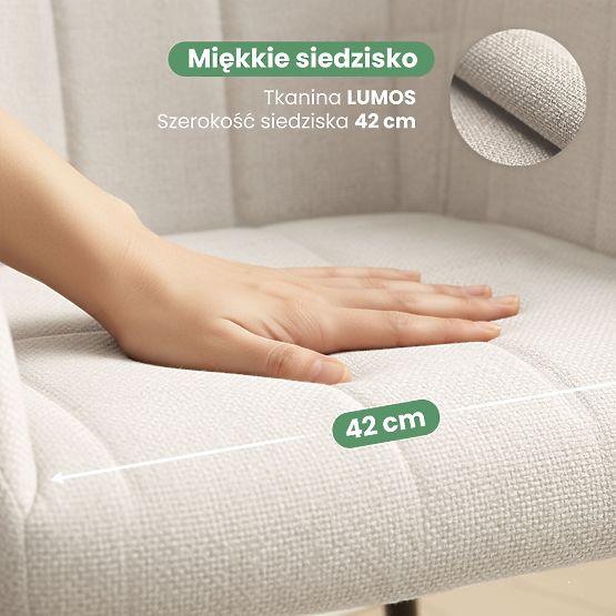 4x Scaun tapițat cu cusături pătrate Crem LUXANO Picioare negre material Lumos