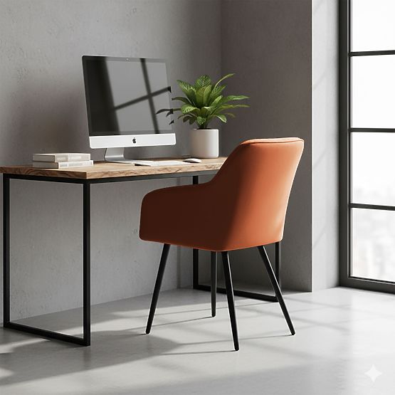 4x Scaun tapițat cu cusături pătrate Cupru LUXANO Picioare negre