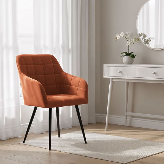 4x Scaun tapițat cu cusături pătrate Cupru LUXANO Picioare negre