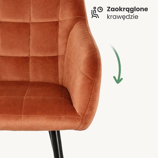 4x Scaun tapițat cu cusături pătrate Cupru LUXANO Picioare negre