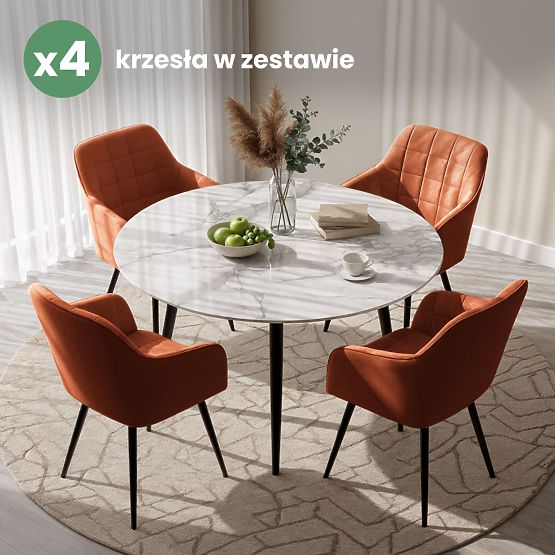 4x Scaun tapițat cu cusături pătrate Cupru LUXANO Picioare negre