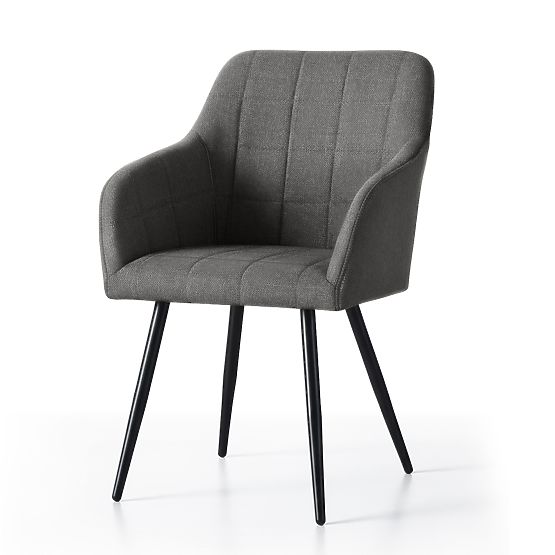 4x Scaun tapițat cu cusături pătrate Grafit Întunecat LUXANO Picioare negre material Lumos
