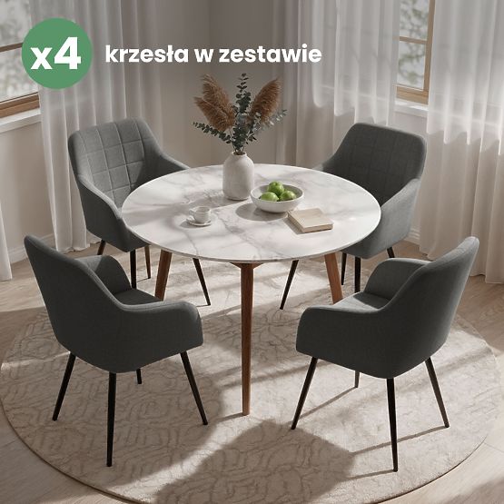 4x Scaun tapițat cu cusături pătrate Grafit Întunecat LUXANO Picioare negre material Lumos