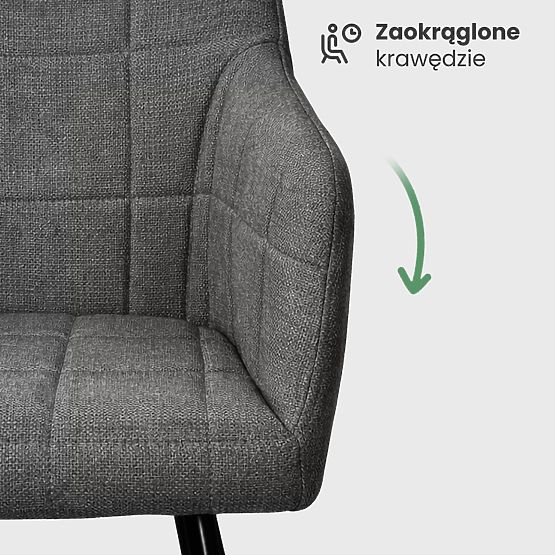 4x Scaun tapițat cu cusături pătrate Grafit Întunecat LUXANO Picioare negre material Lumos