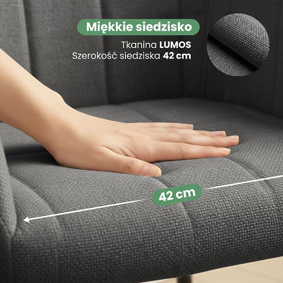 4x Scaun tapițat cu cusături pătrate Grafit Întunecat LUXANO Picioare negre material Lumos