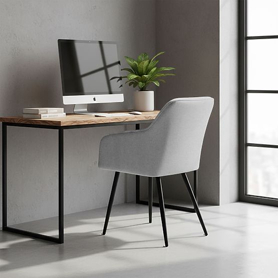 4x Scaun tapițat cu cusături pătrate Gri Deschis LUXANO Picioare negre material Lumos