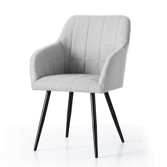 4x Scaun tapițat cu cusături pătrate Gri Deschis LUXANO Picioare negre material Lumos