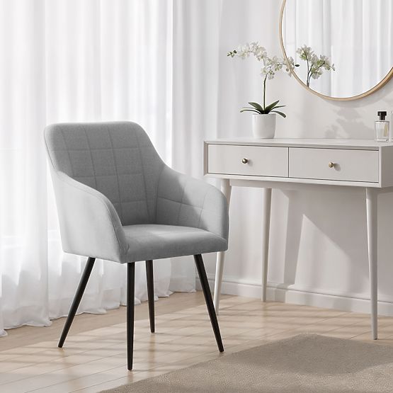 4x Scaun tapițat cu cusături pătrate Gri Deschis LUXANO Picioare negre material Lumos