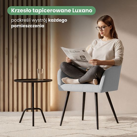 4x Scaun tapițat cu cusături pătrate Gri Deschis LUXANO Picioare negre material Lumos