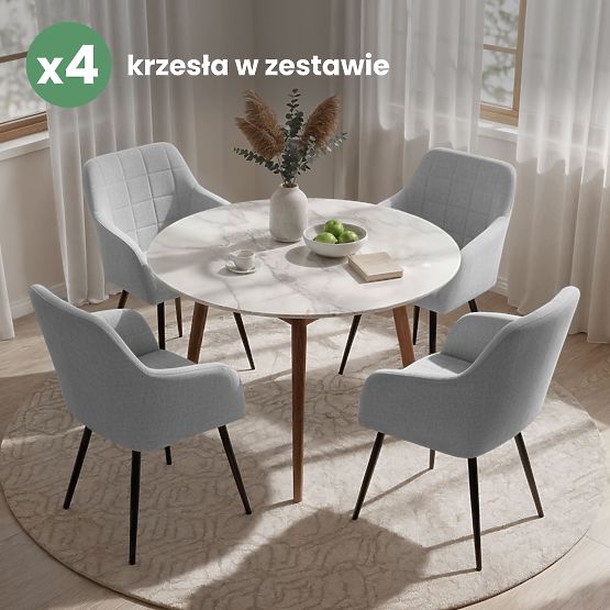 4x Scaun tapițat cu cusături pătrate Gri Deschis LUXANO Picioare negre material Lumos
