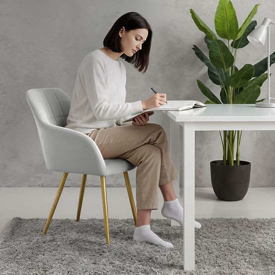 4x Scaun tapițat cu cusături pătrate Gri LUXANO Picioare aurii