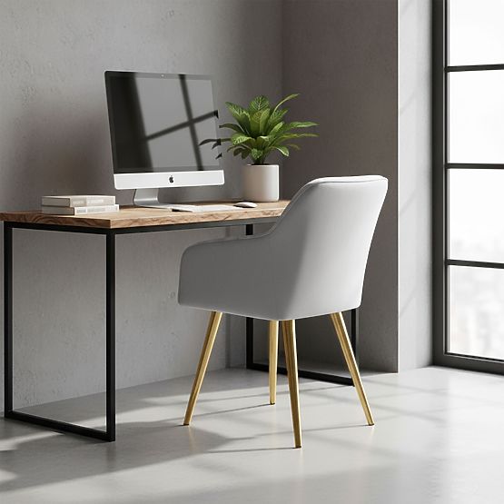 4x Scaun tapițat cu cusături pătrate Gri LUXANO Picioare aurii