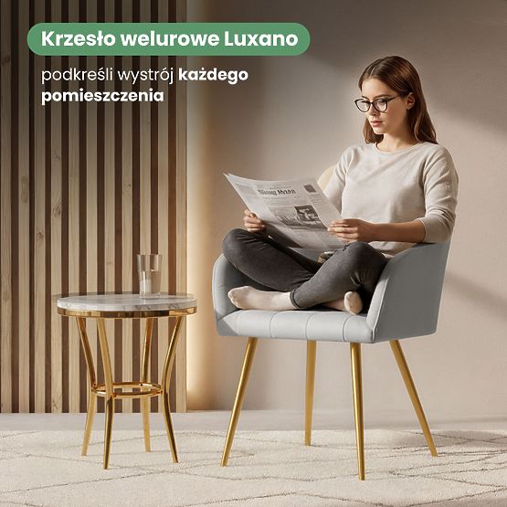 4x Scaun tapițat cu cusături pătrate Gri LUXANO Picioare aurii