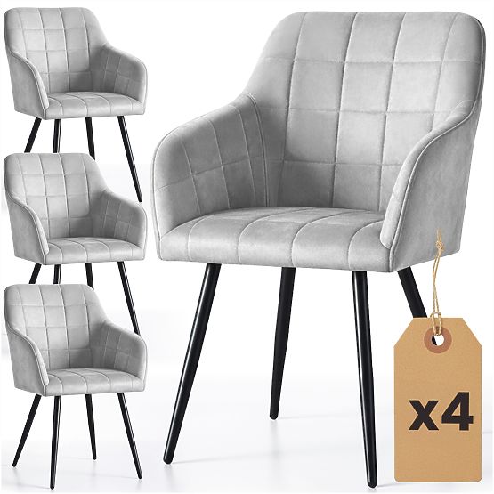 4x Scaun tapițat cu cusături pătrate Gri LUXANO Picioare negre