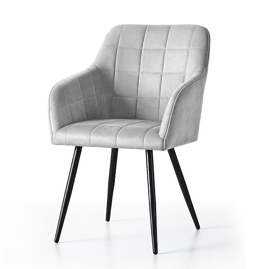 4x Scaun tapițat cu cusături pătrate Gri LUXANO Picioare negre