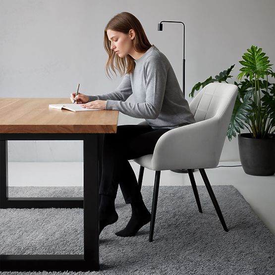 4x Scaun tapițat cu cusături pătrate Gri LUXANO Picioare negre