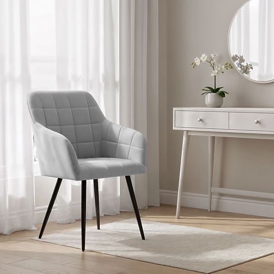 4x Scaun tapițat cu cusături pătrate Gri LUXANO Picioare negre