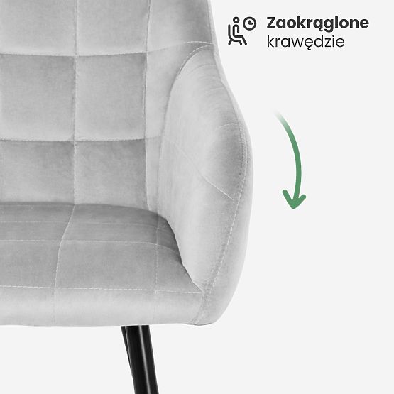 4x Scaun tapițat cu cusături pătrate Gri LUXANO Picioare negre